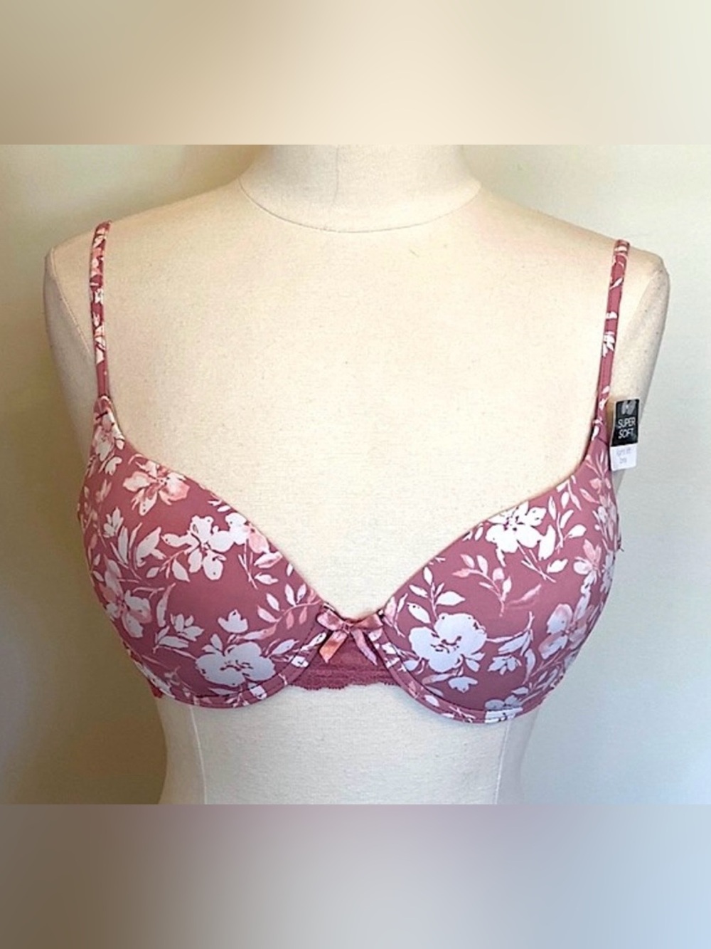 Marilyn Monroe Mauve Pink White Floral 36C Romantic Coquette Everyday Lift Bra